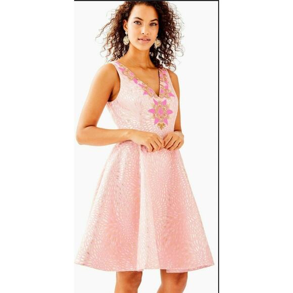 LILLY PULITZER NWT $328 Elanie Dress Pink Tropics Lagoon Jacquard SZ 10 - Picture 4 of 16